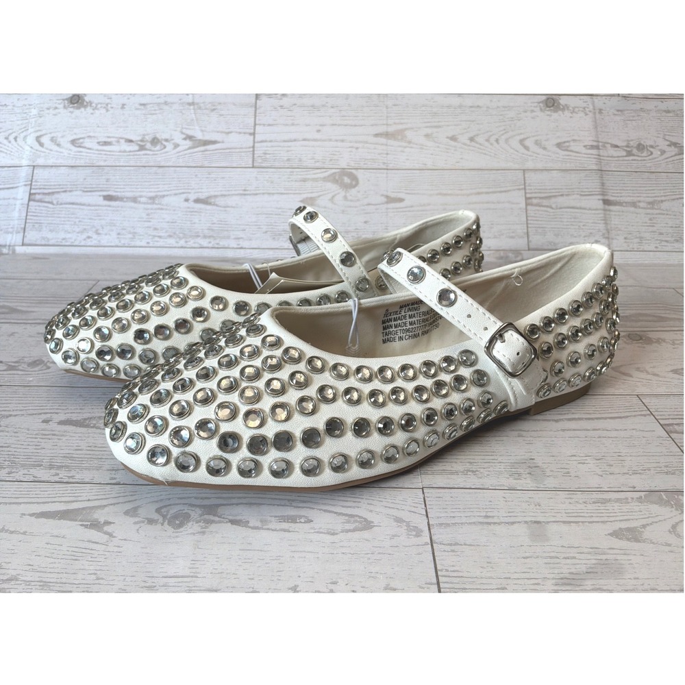 A New Day Rhinestone Mary Jane Flats Size 5 White NWT Balletcore Coquette